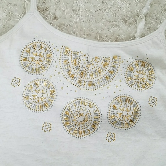 White cami, gold/silver design on front, size 12 - Picture 2 of 4
